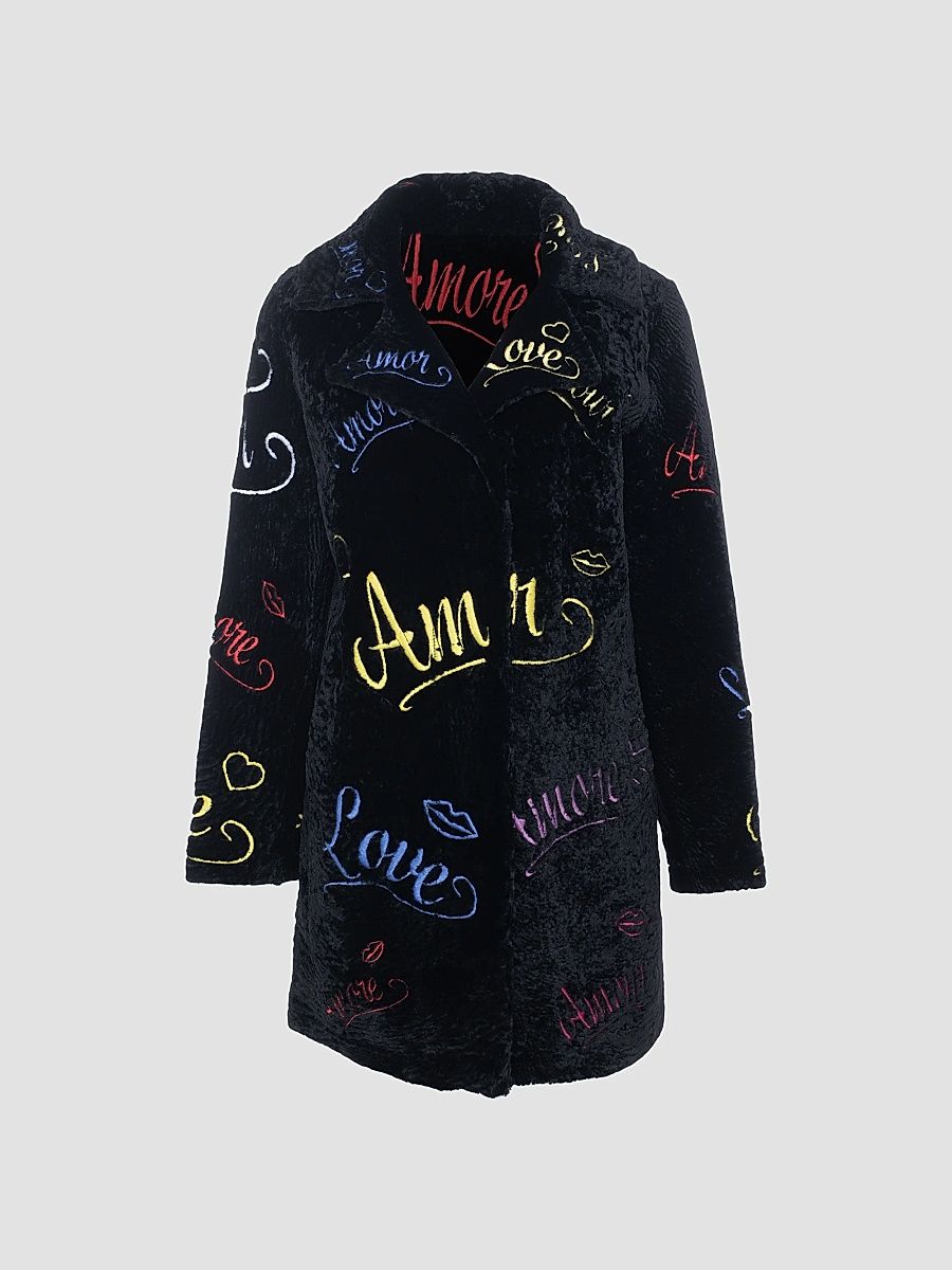 Gorski Women's Select Shearling Lamb Embroidered Love Stroller - Black Multi - Size Small