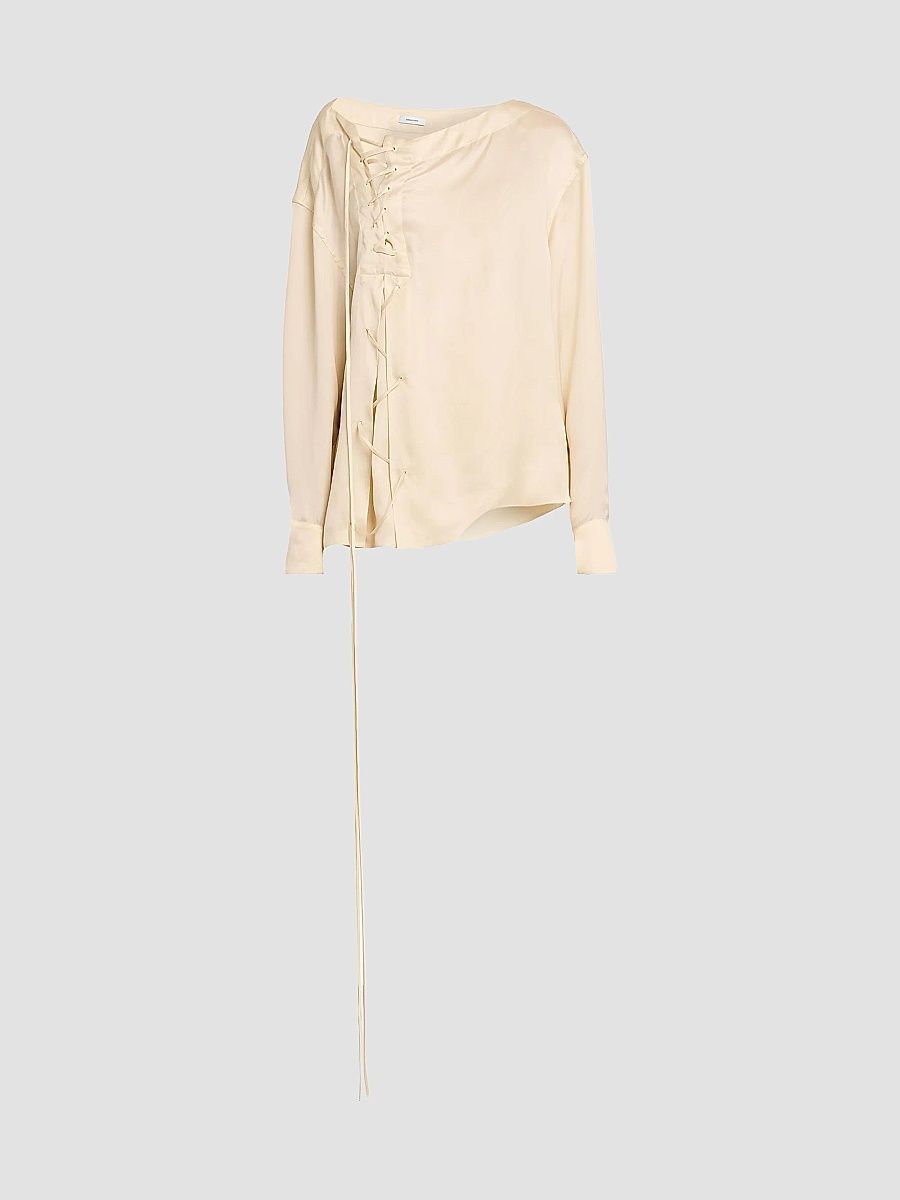 Women's Satin Lace-Up Blouse - Parchment - Size 10