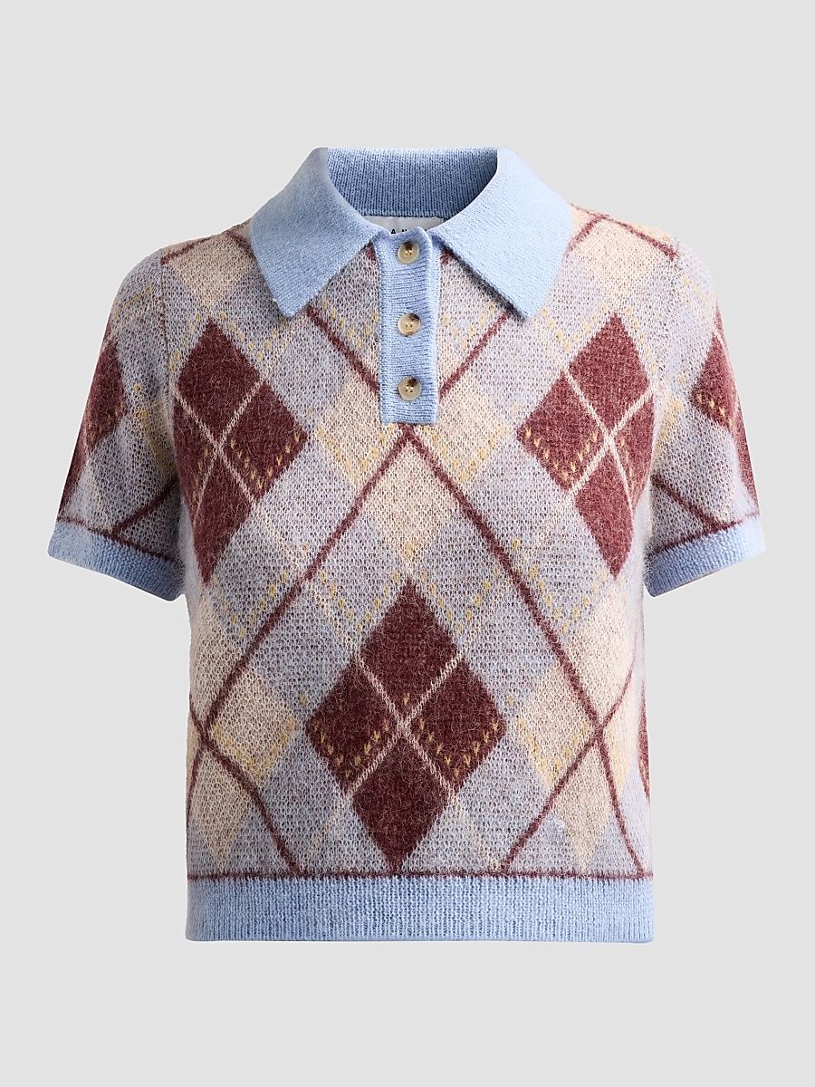 Women's Camilla Argyle Wool-Blend Sweater - Winter Sky Mahogany - Size XL