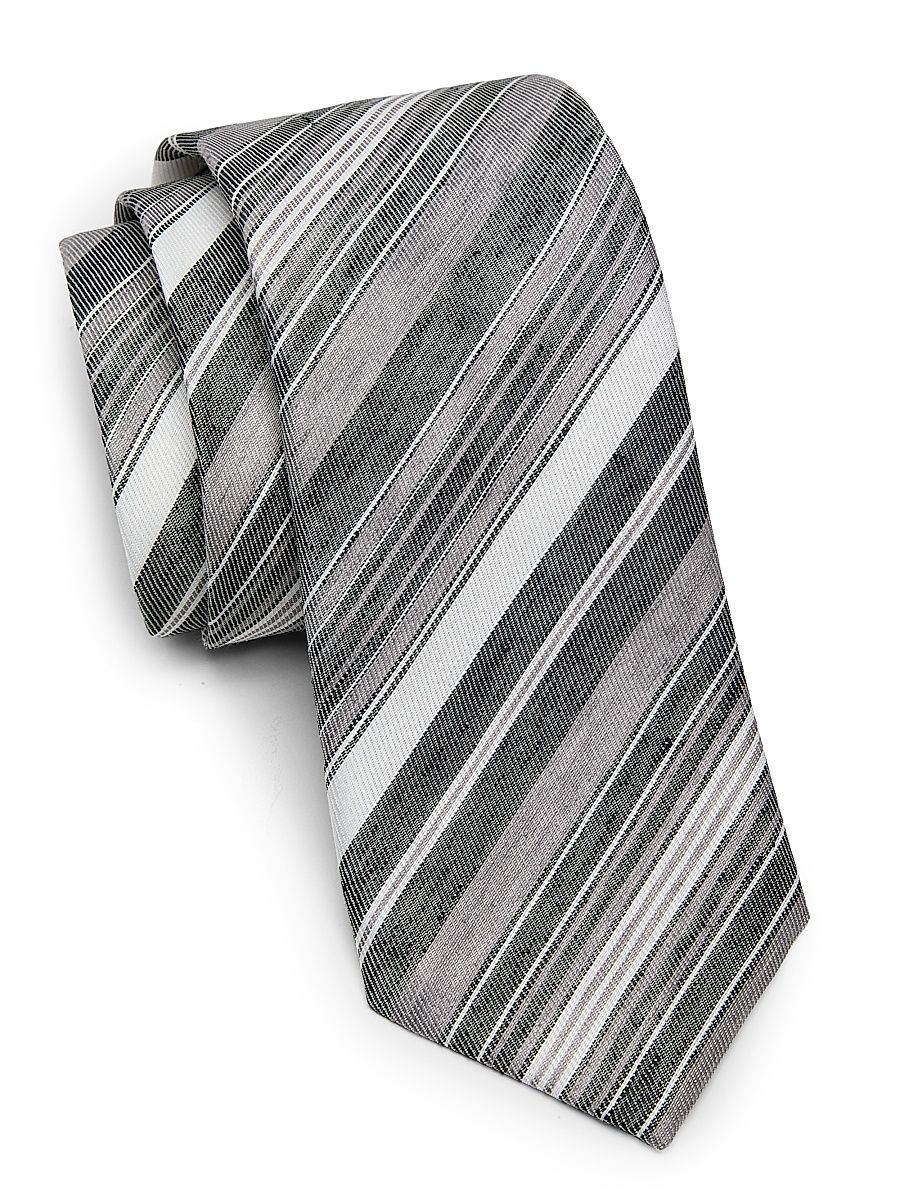 Men's AC Striped Linen-Silk Tie - Grigio Chiaro