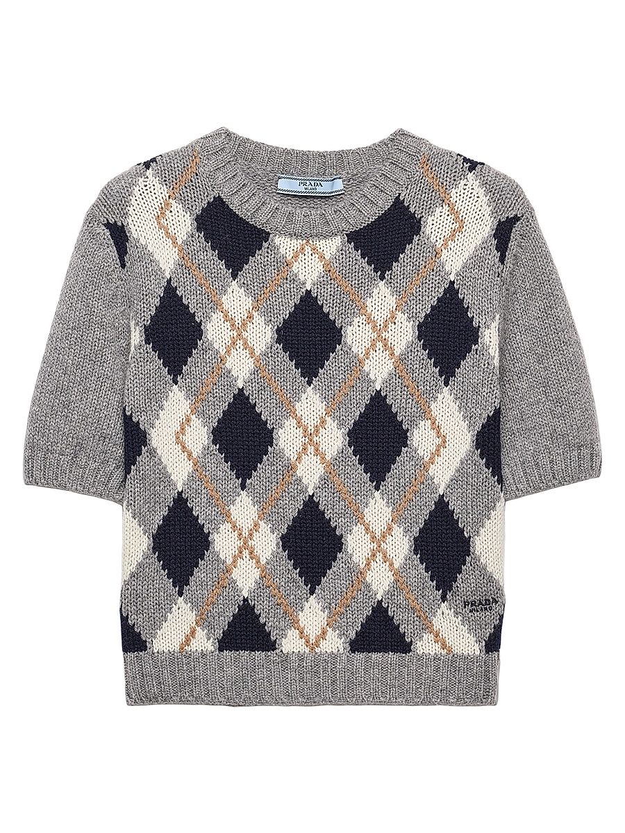 Women's Short-Sleeved Cashmere Sweater - Grey - Size 0