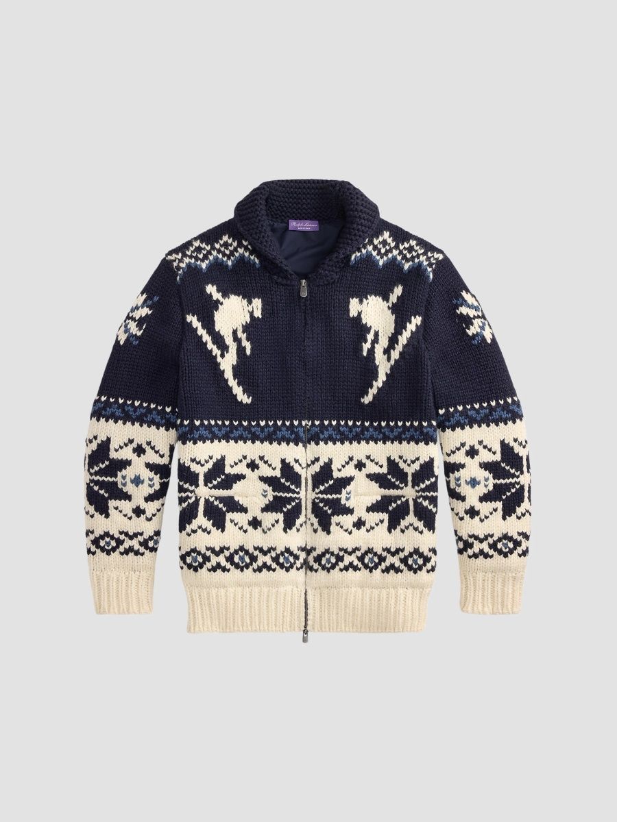 Ralph Lauren Purple Label Men's Fair-Isle Wool-Cashmere Cardigan - Classic Chairman Navy - Size XL