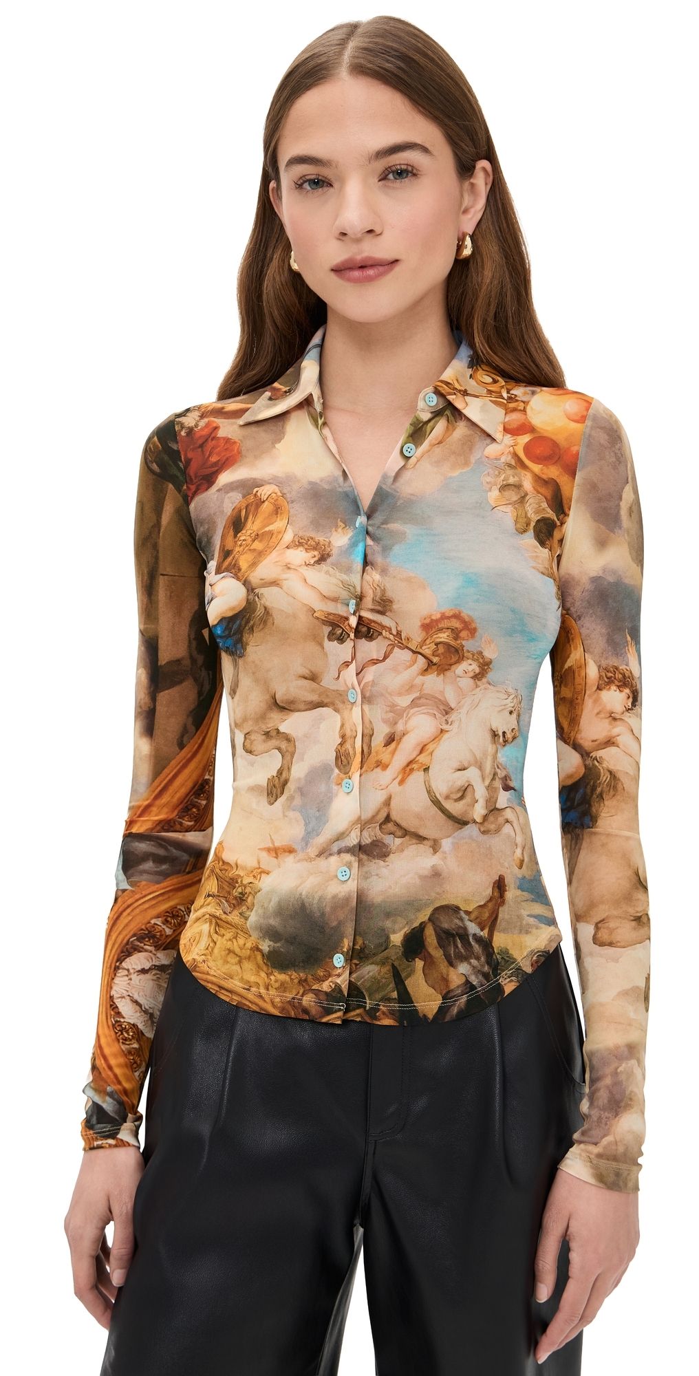 ALICE + OLIVIA Jade Mesh Button Down Renaissance Fair M