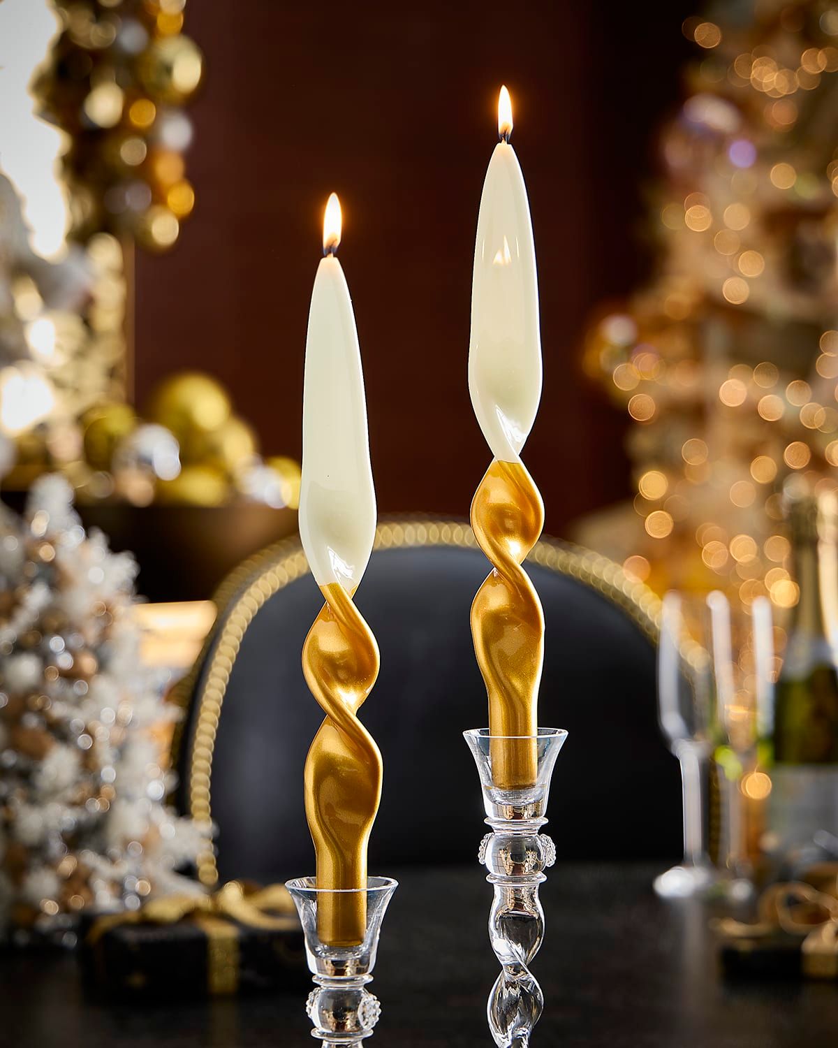 Cream and Gold Twisted Candles, Set of 2