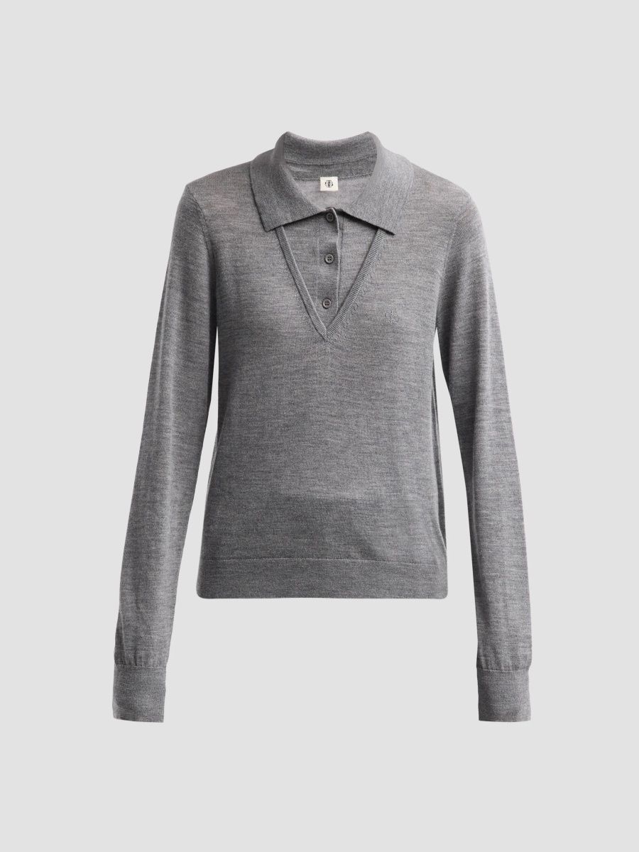 Women's Bergen Merino Wool Polo Sweater - Grey - Size 14