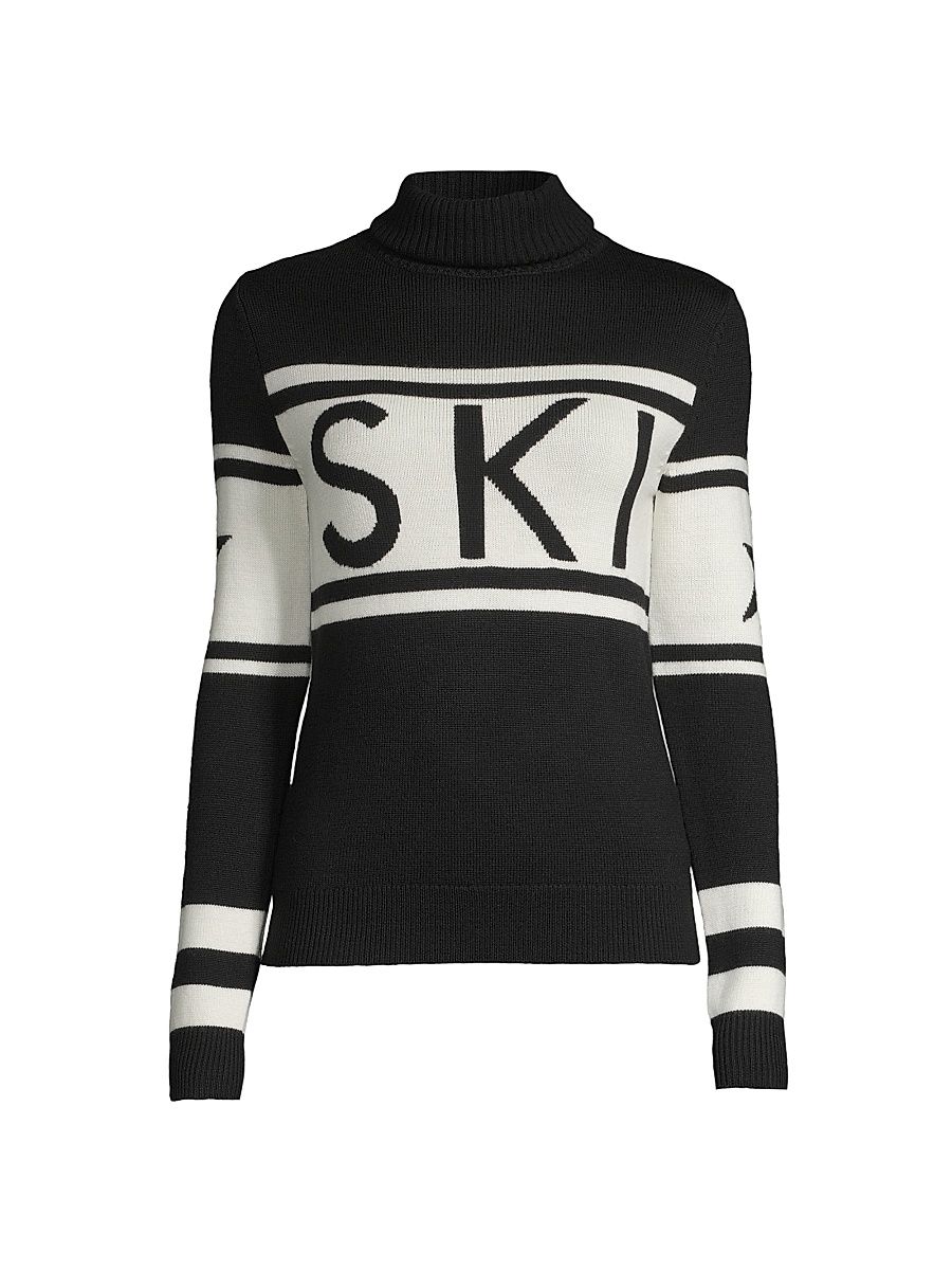 Women's "Ski" Wool Turtleneck Sweater - Black - Size XL