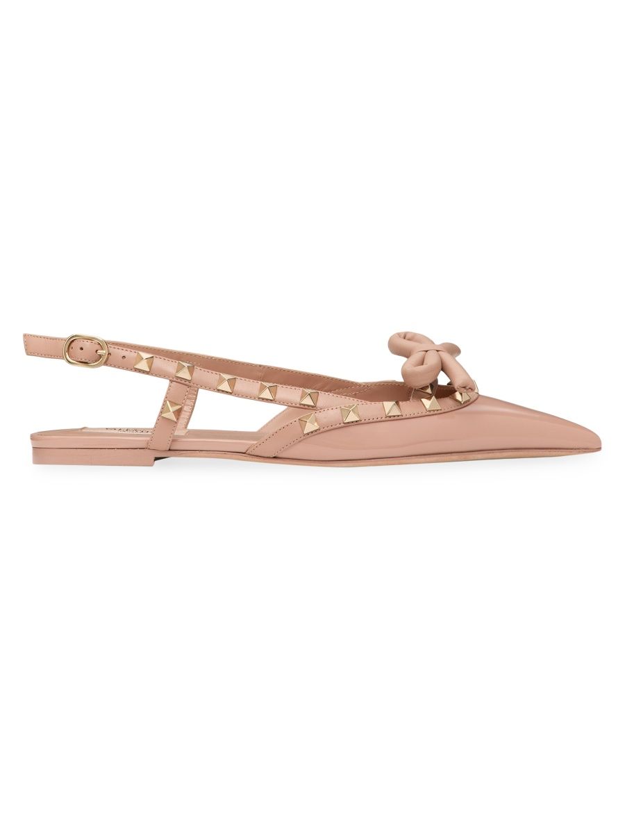 Valentino Women's Rockstud Bow Slingback Ballerinas - Beige - Size 8.5