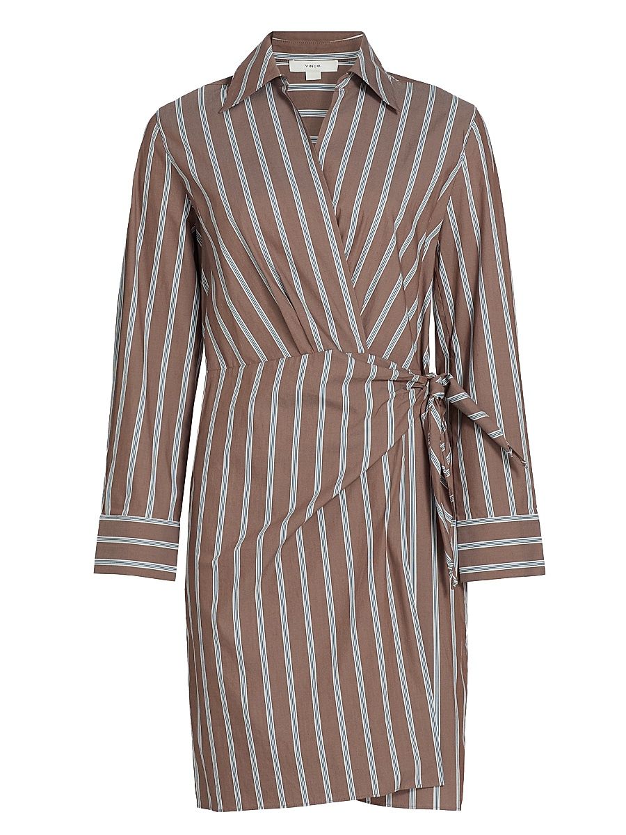 Women's Striped Cotton Wrap Minidress - Brown Multi - Size XXS