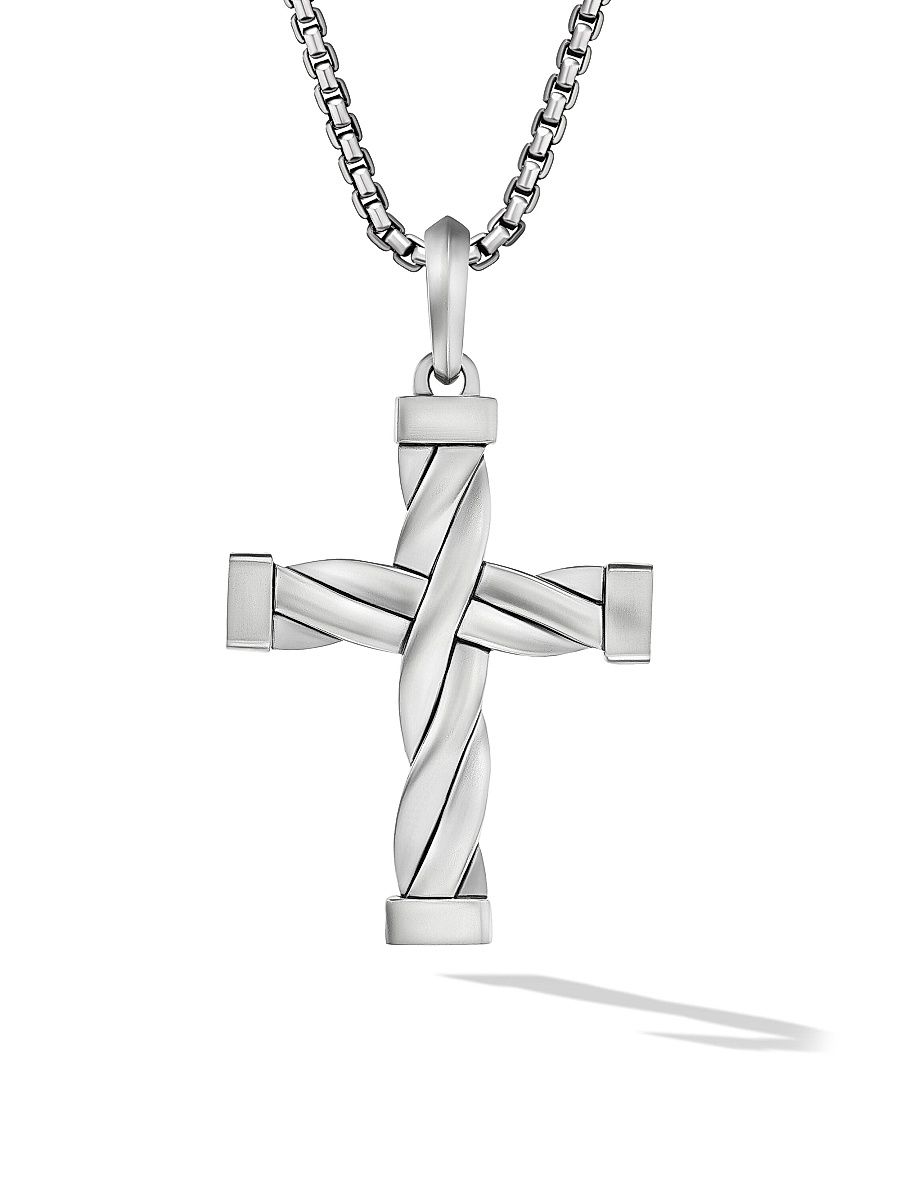 Men's DY Helios Cross Pendant in Sterling Silver, 48MM - Silver