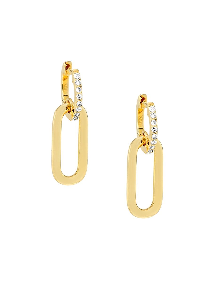 Women's 14K Yellow Gold & 0.17 TCW Diamond Paper Clip Huggie Earrings - Yellow Gold
