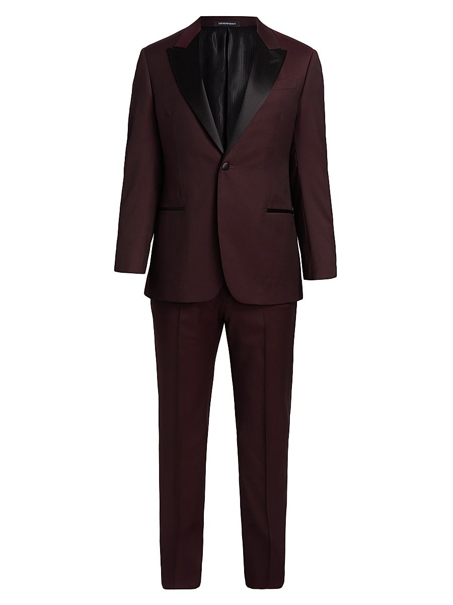 Men's Solid Virgin Wool Tuxedo - Merlot - Size 42