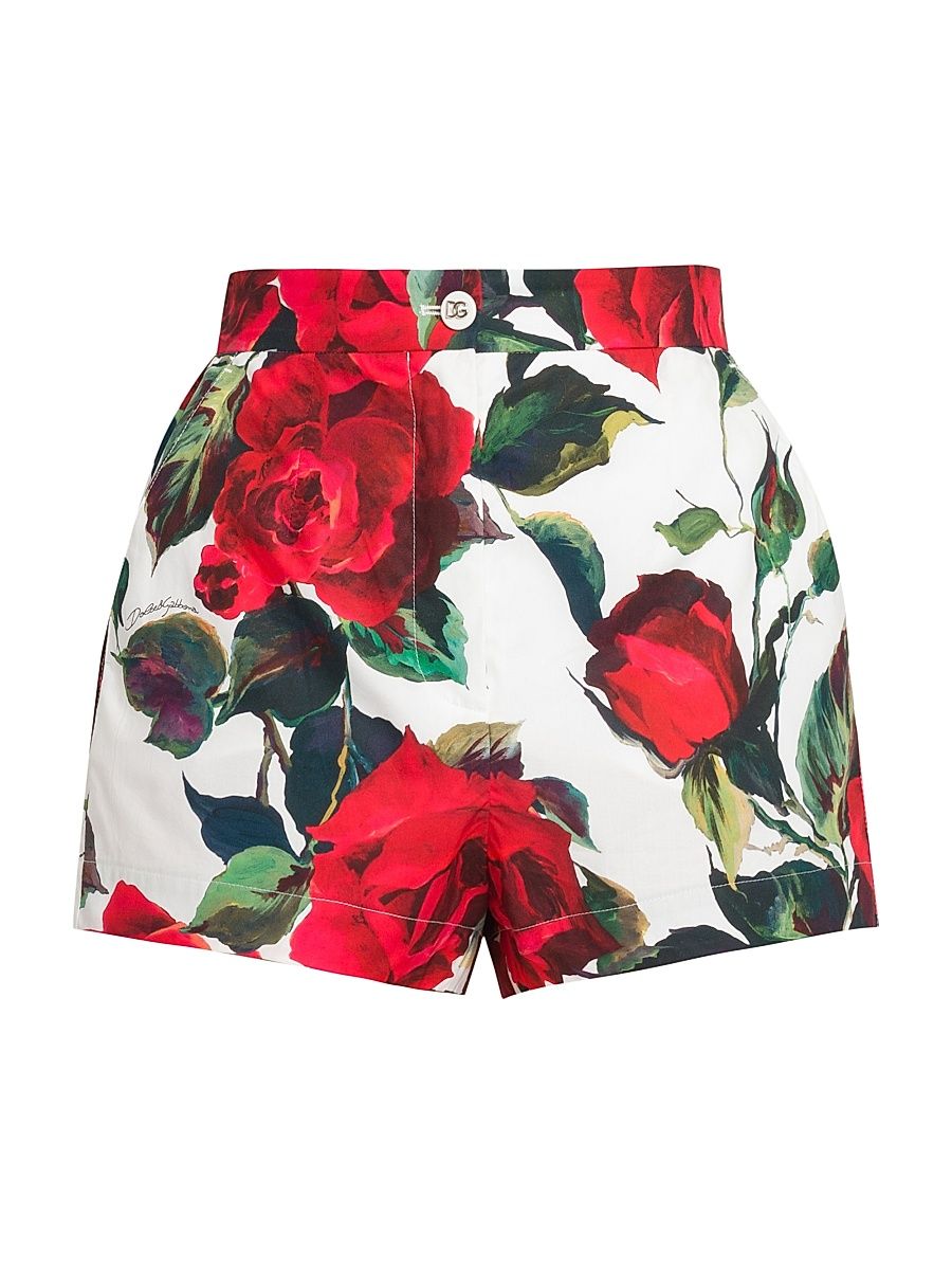 Women's Roses Cotton Fitted Shorts - Rosa Rossa - Size 8