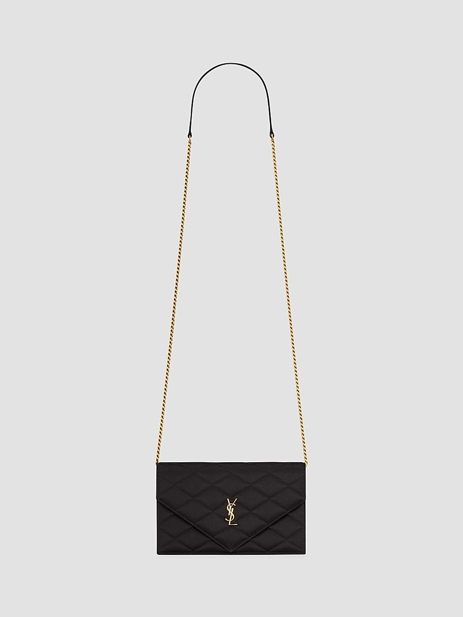 Saint Laurent Women's Paris Chain Wallet in Satin - Black