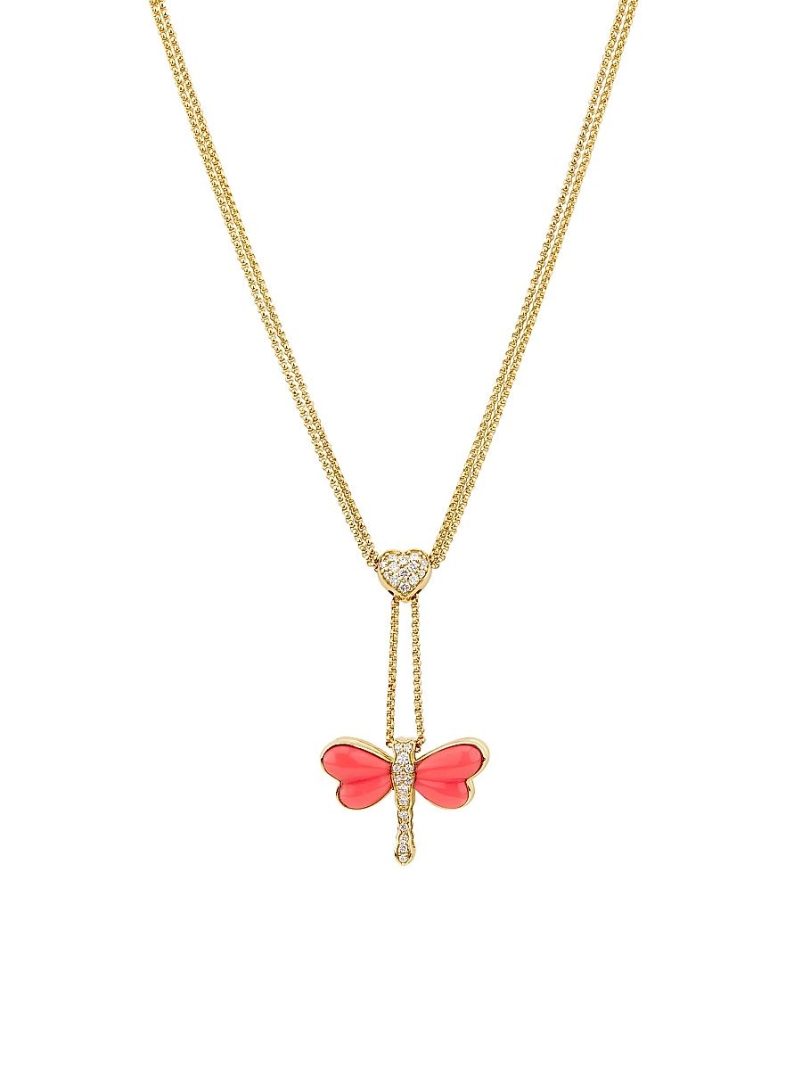 Women's 14K Yellow Gold & 0.67 TCW Diamond Heart & Dragonfly Necklace - Yellow Gold