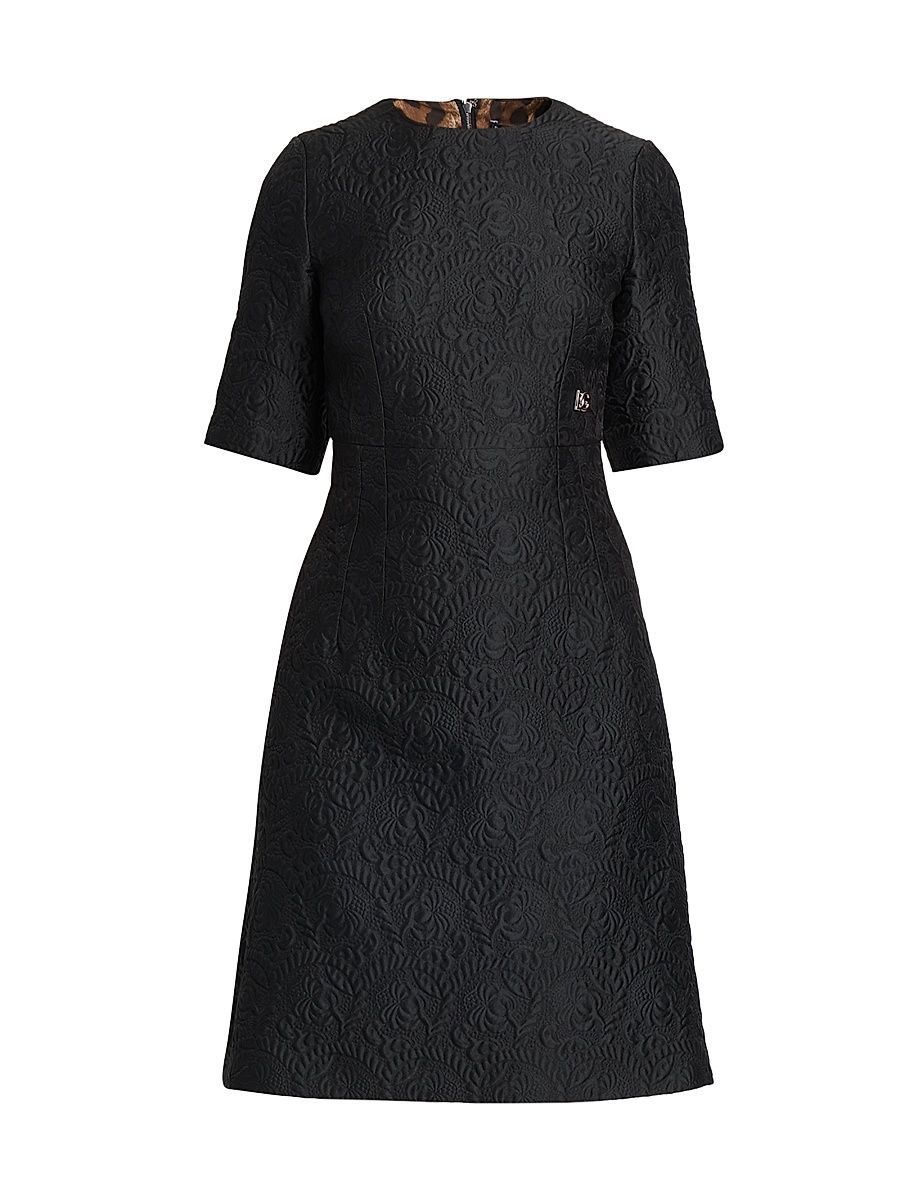 Women's Brocade Jacqaurd A-Liine Dress - Nero - Size 6