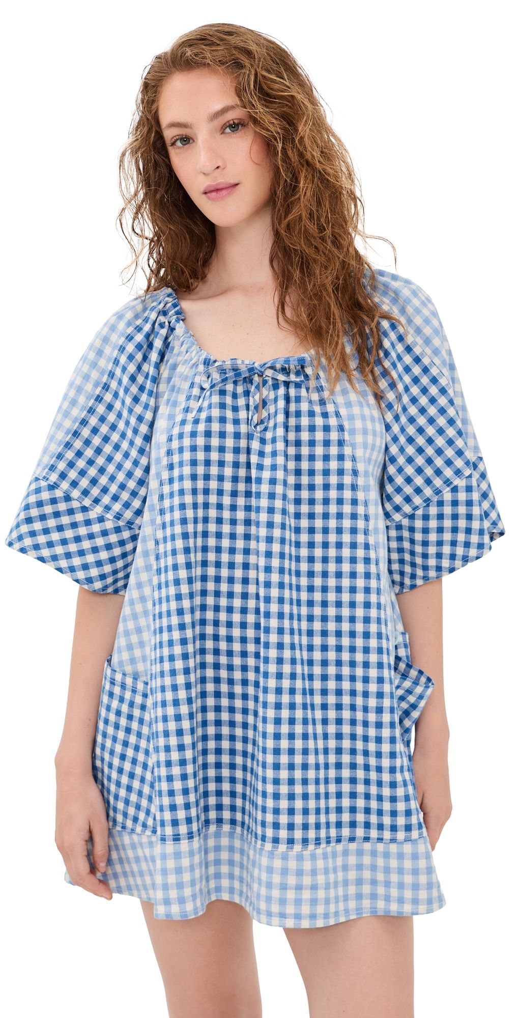 Ciao Ciao Vacation Bloom Check Dress Blue/White M