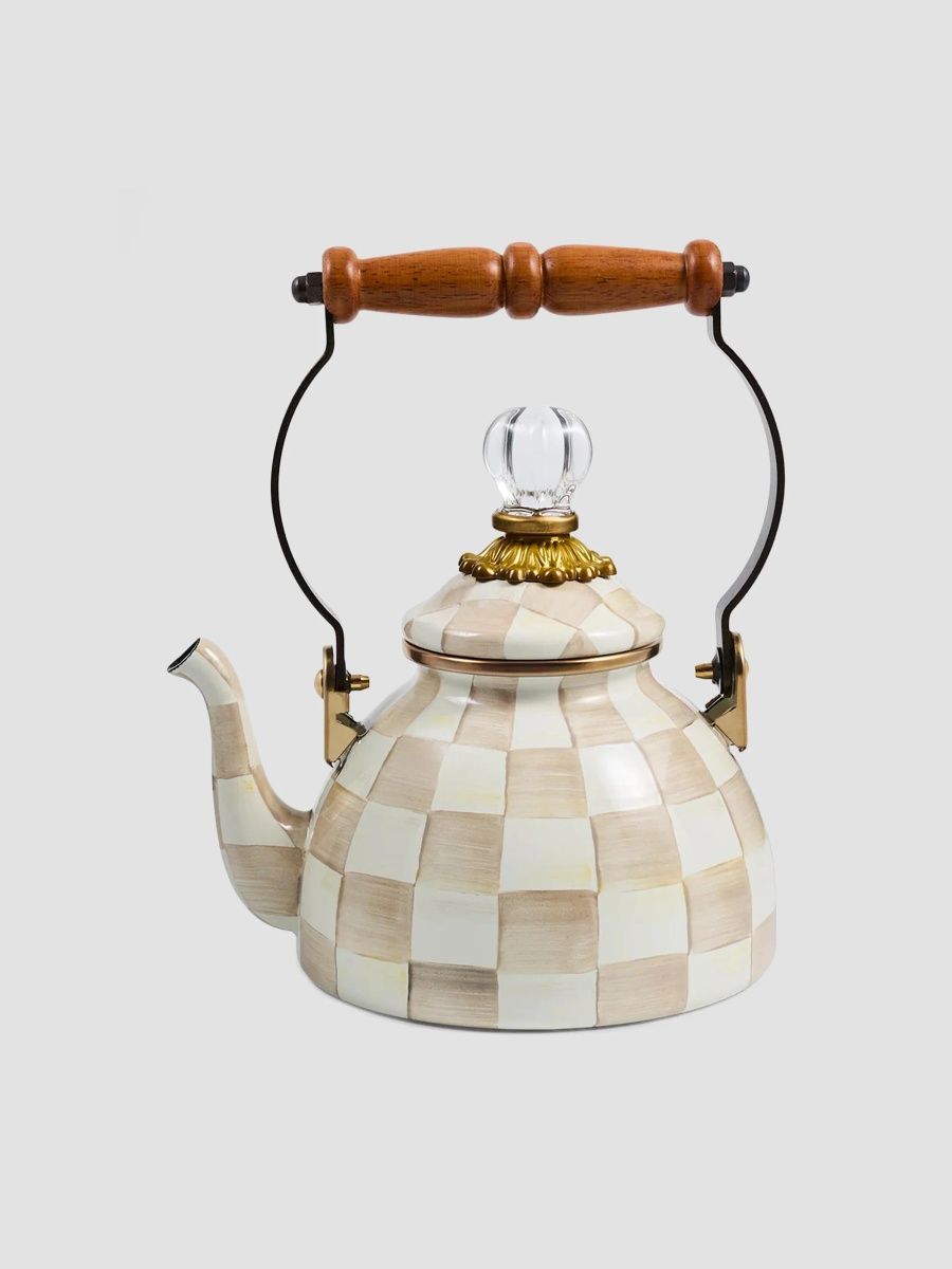 MacKenzie-Childs Mocha Check Tea Kettle