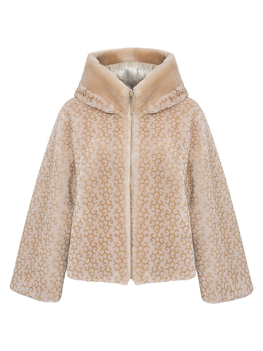 Women's Reversible Select Shearling Lamb Insignia Jacket Hood - Cream - Size Large