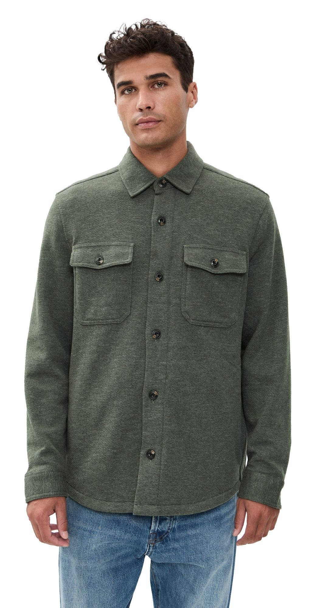 Faherty Inlet knit CPO shirt Olive Leaf Melange S