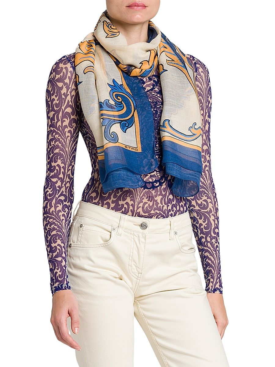 Women's Boheme Floral Rectangle Scarf - Stampa Bianco