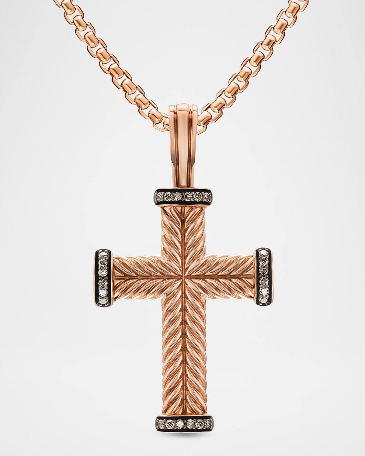 Men & apos;s Chevron Cross Enhancer with Diamonds in 18K Rose Gold, 23.5mm
