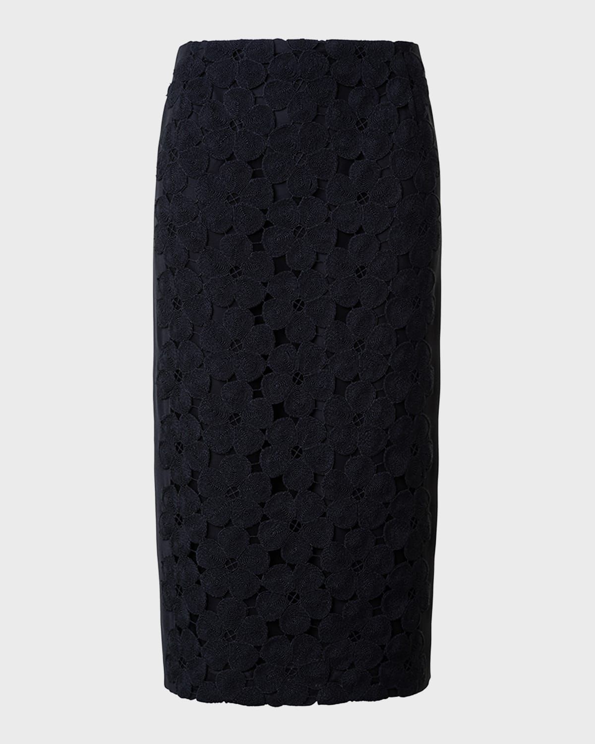 Anemone Embroidered Crepe Pencil Skirt