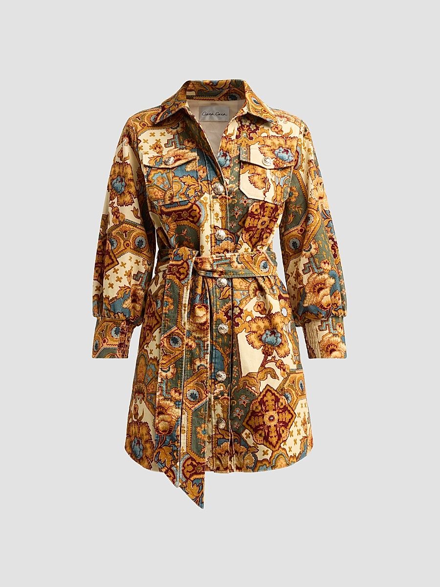 Cara Cara Women's Villena Paisley Mini Shirtdress - Vintage Patchwork Blue - Size XL