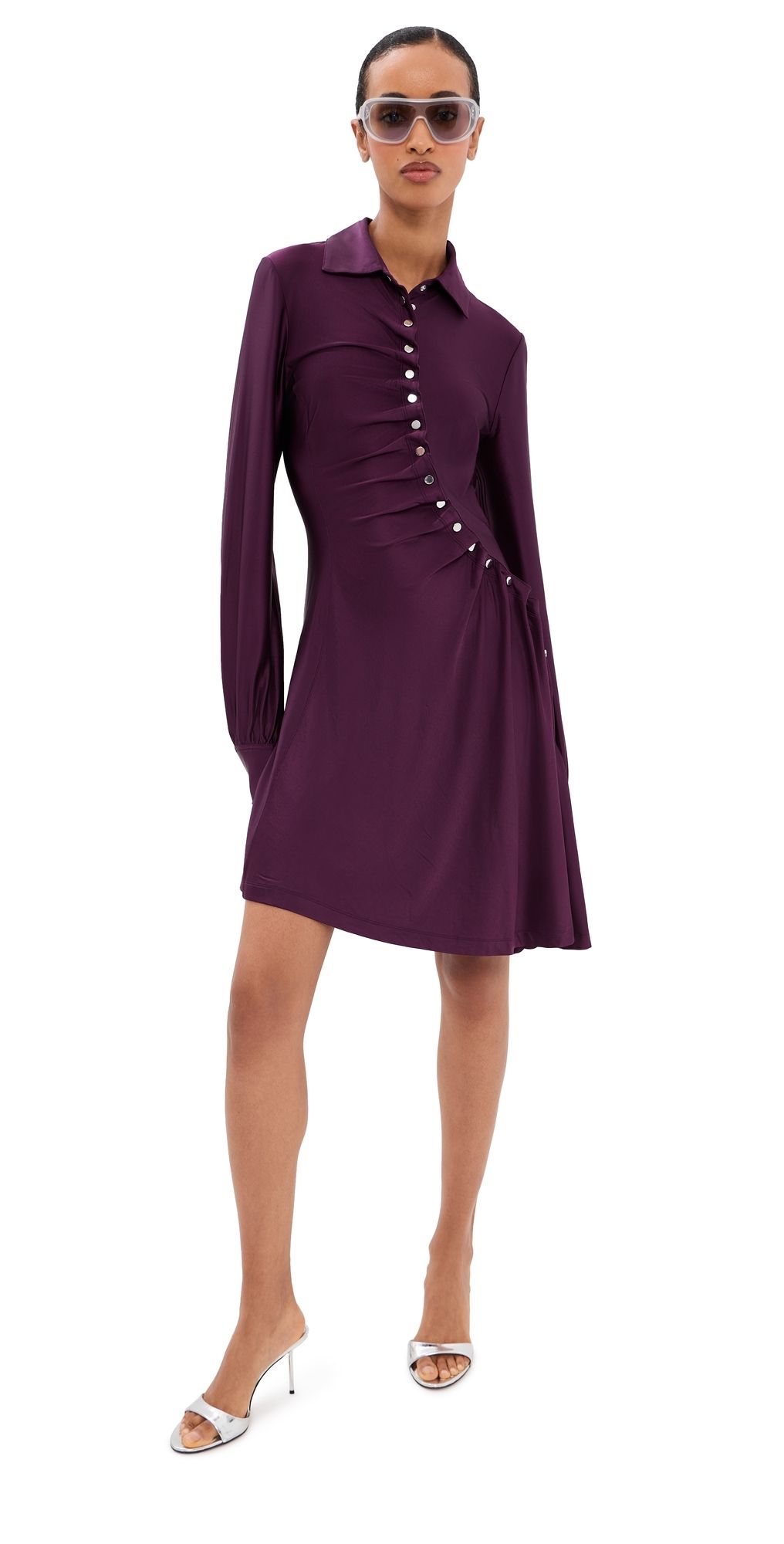 rabanne Pleated Jersey Satin Mini Dress Magenta Purple 36