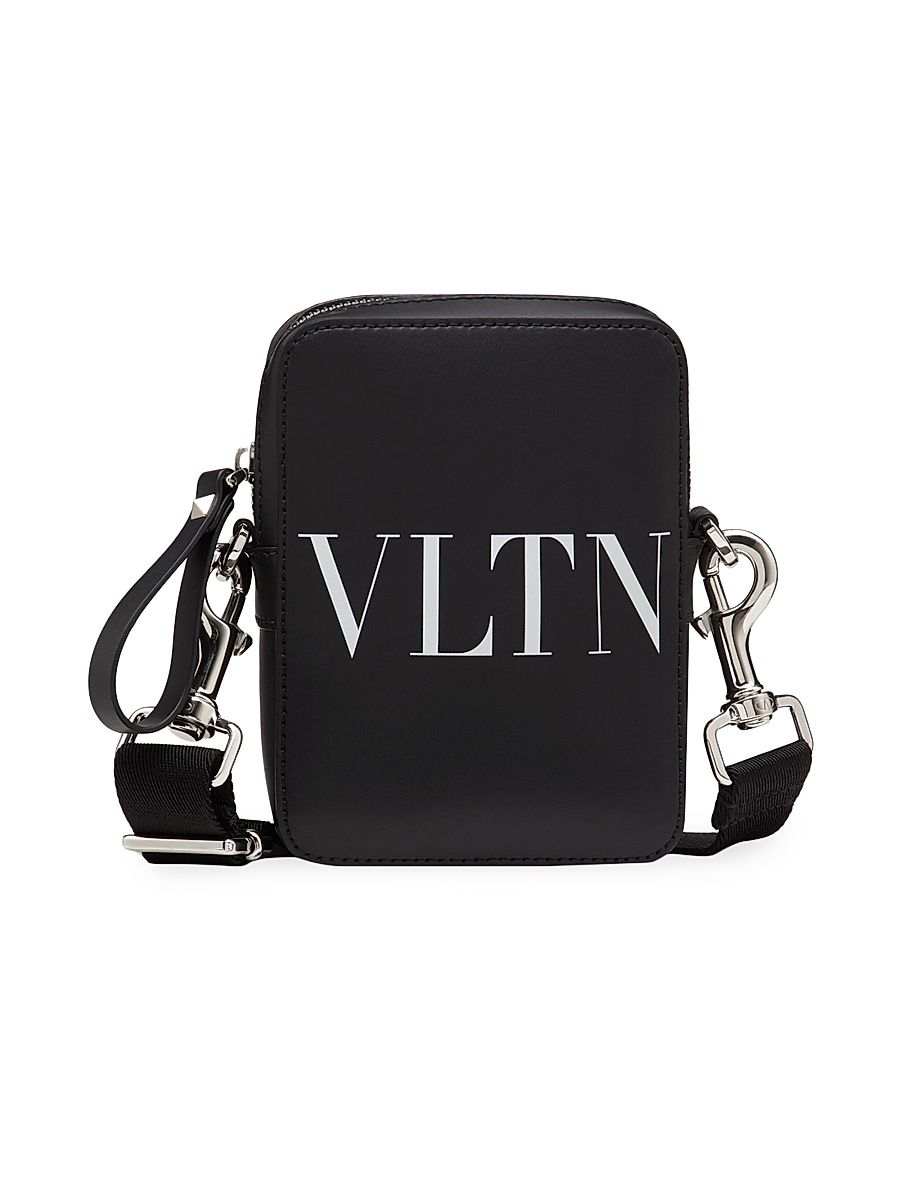 Men's Small VLTN Leather Crossbody Bag - Black White