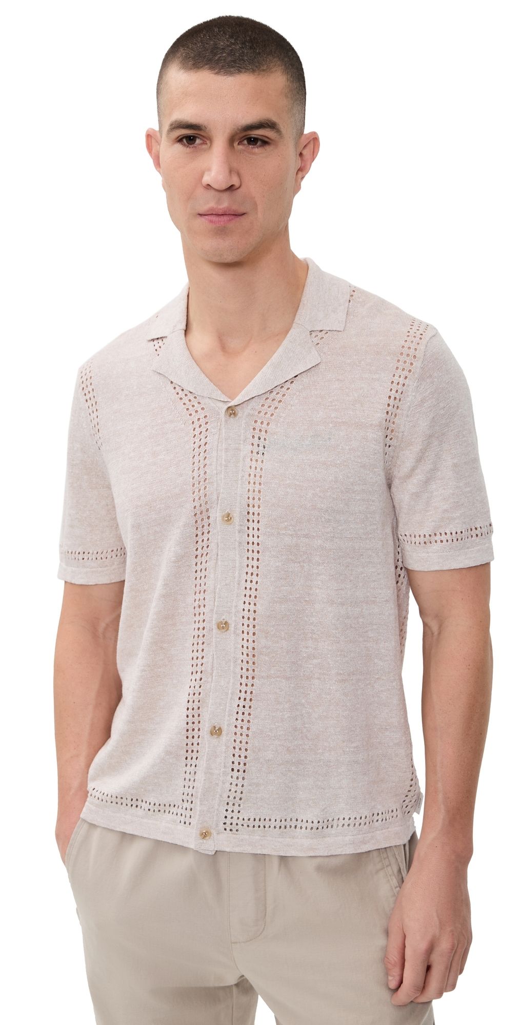 Onia Linen Knit Camp Shirt Natural Melange S