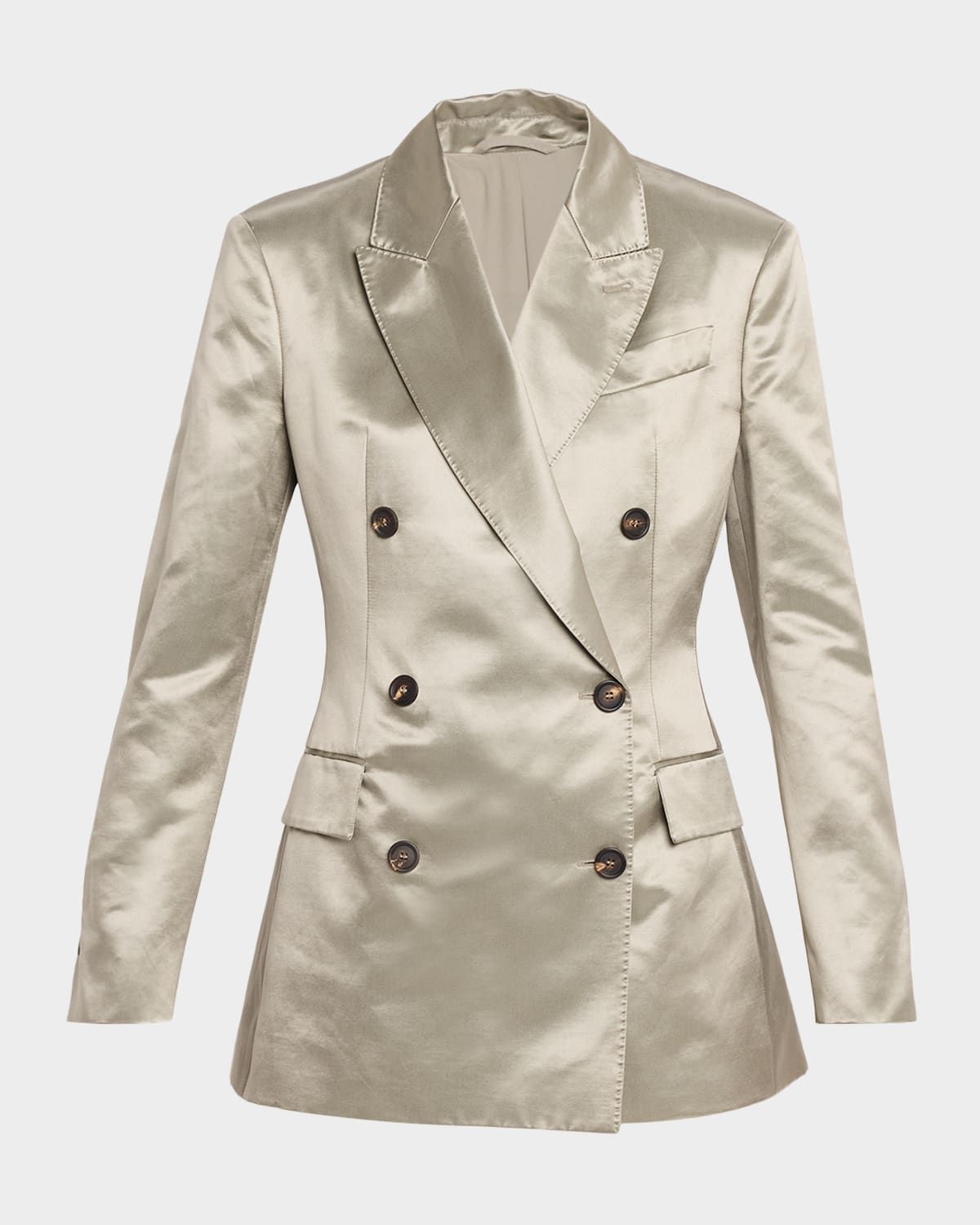 Cotton-Silk Satin Double-Breasted Blazer Jacket