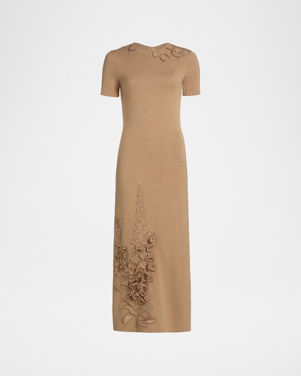 Foxglove Embroidered Short-Sleeve Knit Maxi Dress