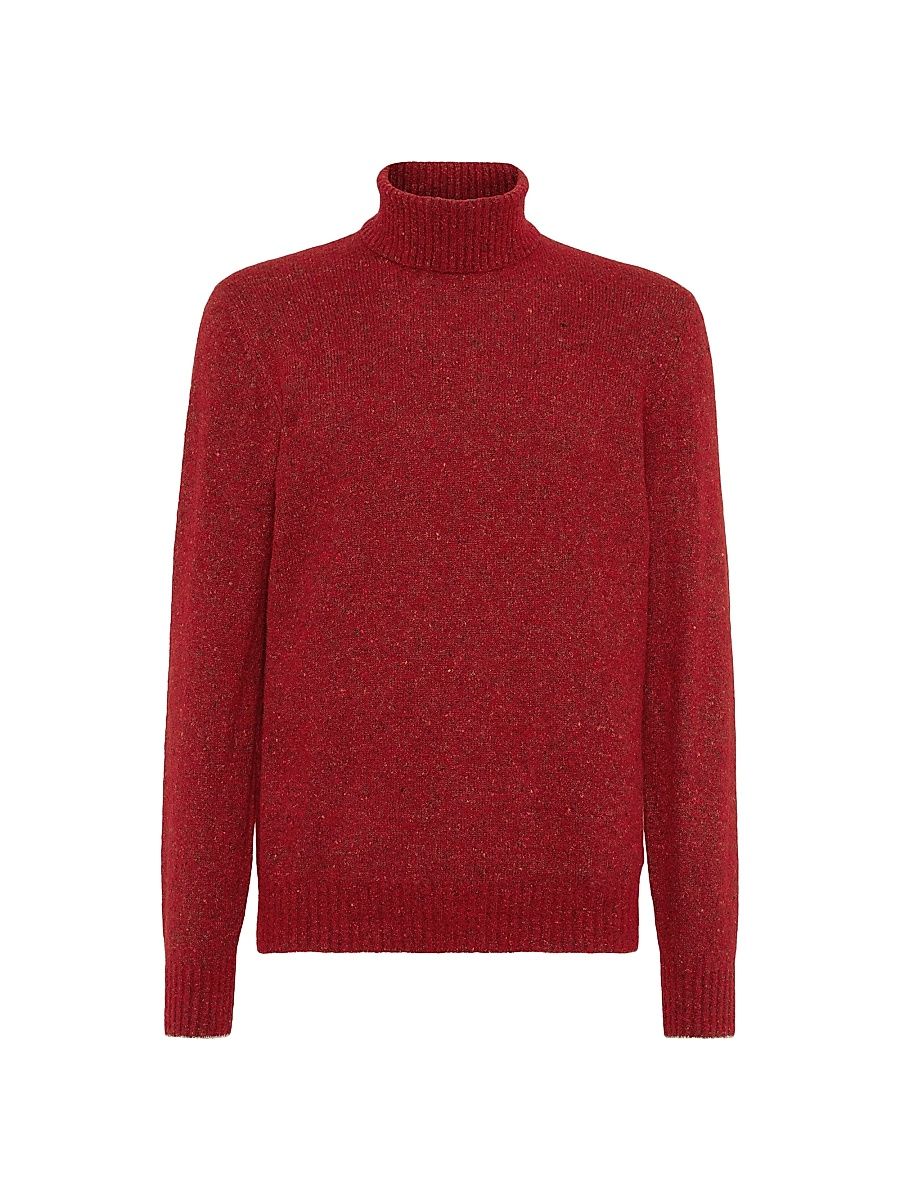 Men's Flecked Alpaca, Wool, Silk and Cotton Turtleneck Sweater - Purple Red - Size 46