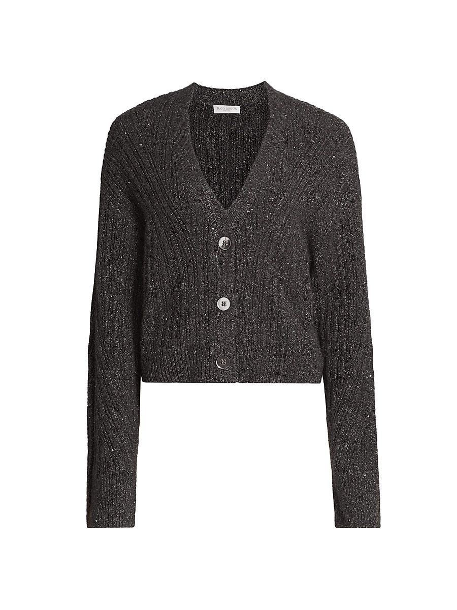 Women's Cornelius Metallic Rib-Knit V-Neck Cardigan - Charcoal Wool - Size Large