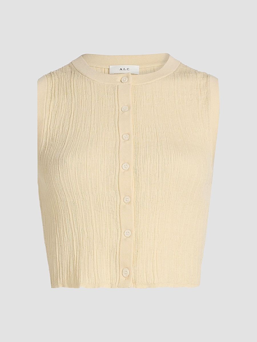 A. L.C. Women's Lottie Cotton-Blend Knit Sleeveless Top - Butter - Size XL