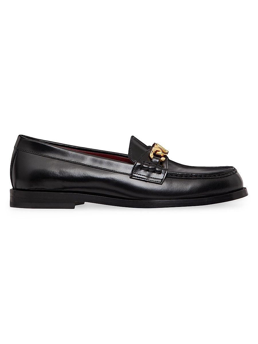 Women's Vlogo Chain Calfskin Loafers - Black - Size 5.5