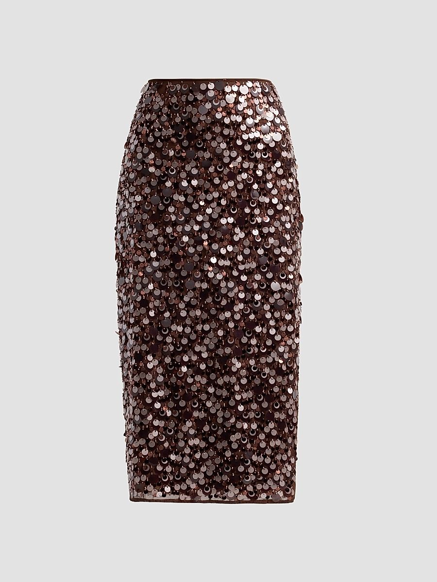 Women's Roxanne Paillette Midi Skirt - Brown - Size 0