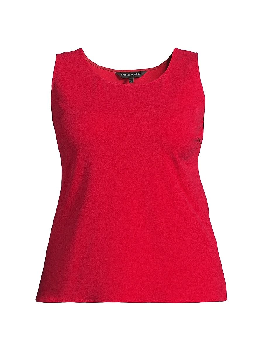 Women's Ming Wang x Tanya Foster Plus Scoopneck Deco Stretch-Crepe Tank Top - Holiday - Size 28