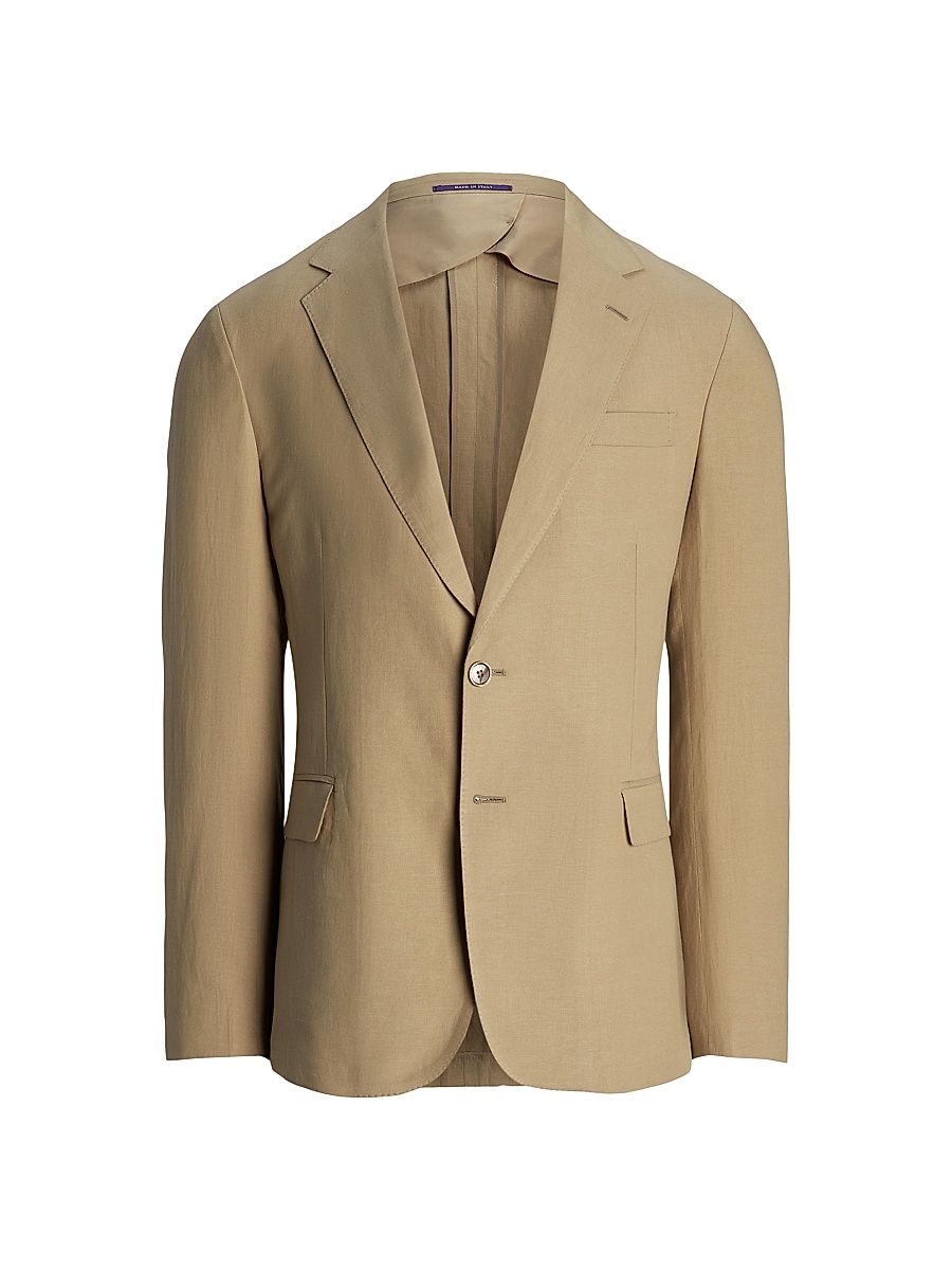 Men's Notch Lapel Silk-Linen Single-Breasted Sport Coat - Classic Tan - Size 38