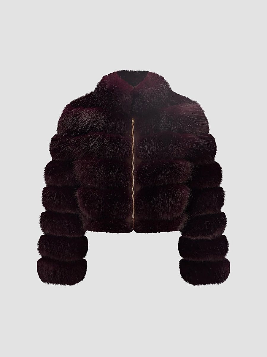 Lyla Grant Women's Faux Fur Fox Reversible Coat - Burgundy - Size XS