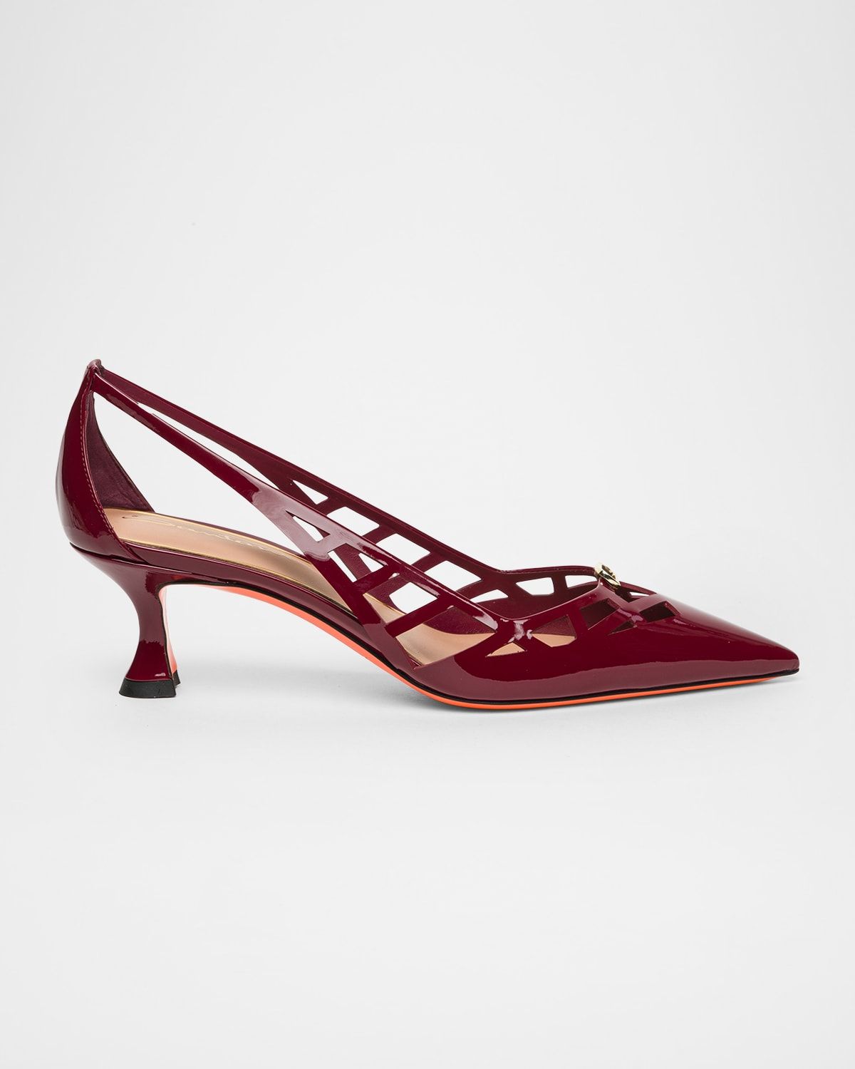 55mm Cut-Out Patent Leather Kitten-Heel Pumps