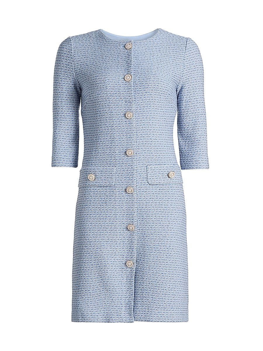 Women's Tweed Knit Sheath Knee-Length Dress - Powder Blue Aegean Biscotti - Size XXL