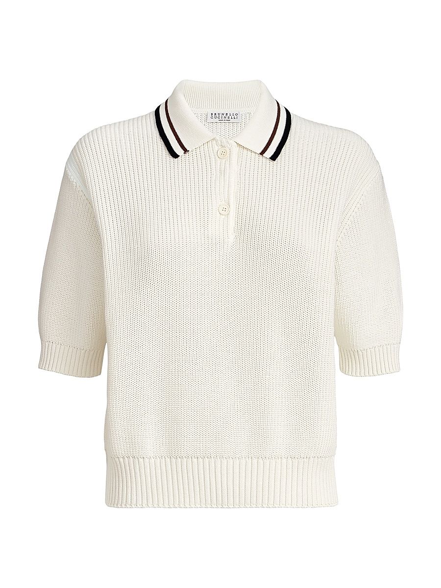 Women's Cotton English Rib Knit Polo Shirt - White - Size XS