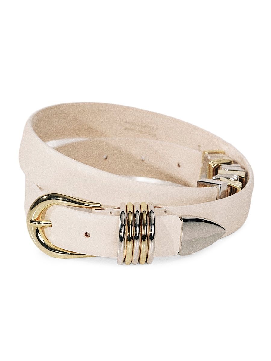 Women's Hollyhock Messy Leather Belt - Ivory Gold - Size Large