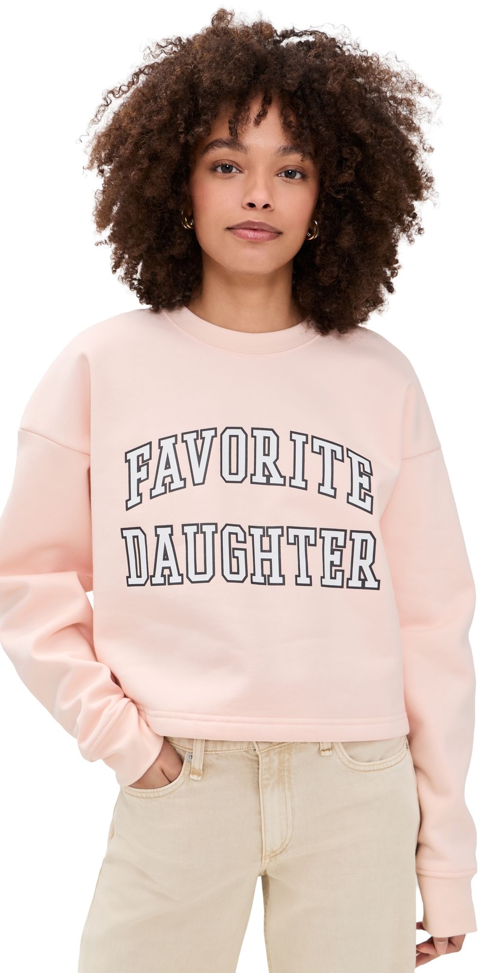 Favorite Daughter The Cropped Collegiate Sweatshirt Pale Pink/White S