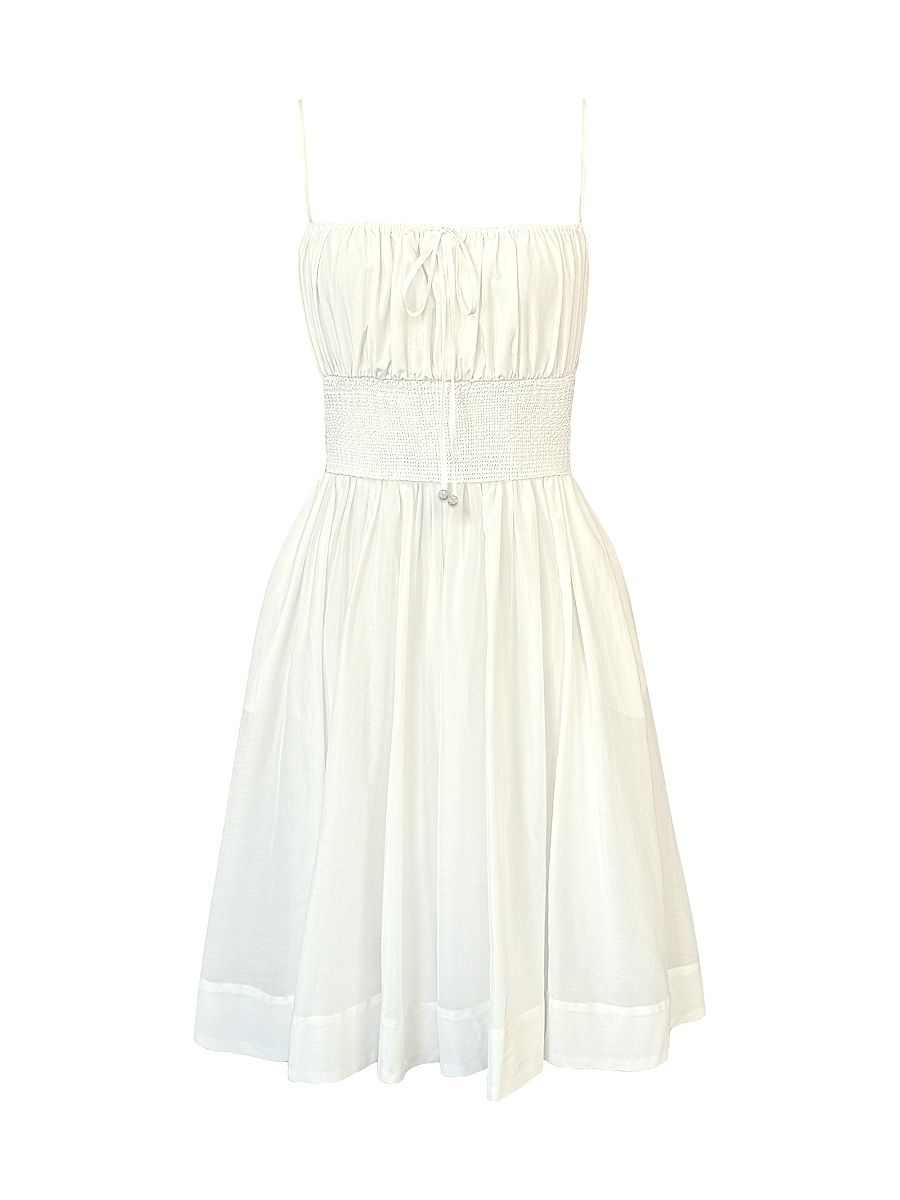 Women's Frankie Cotton-Silk Smocked Midi-Dress - Off White - Size Small