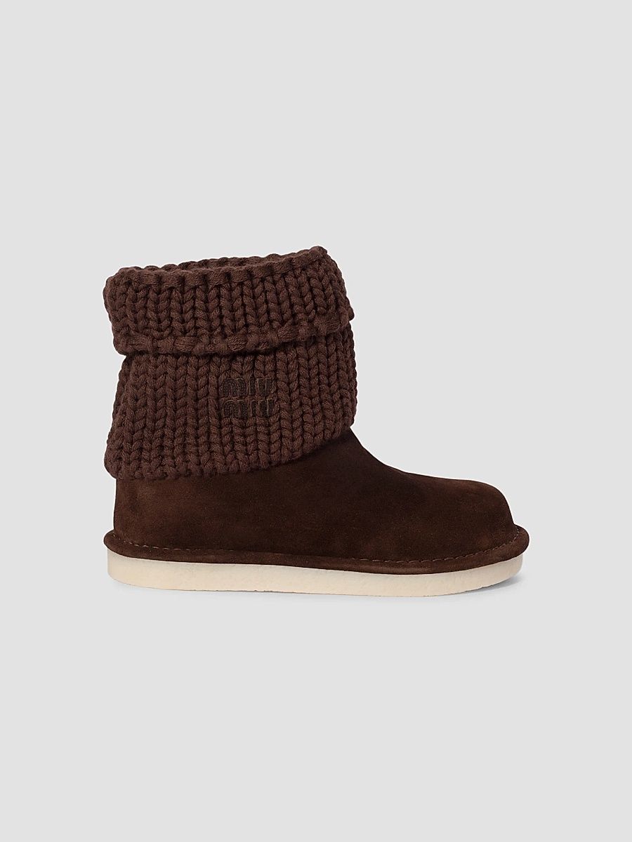 Miu Miu Women's Suede and Knit Booties - Brown - Size 9