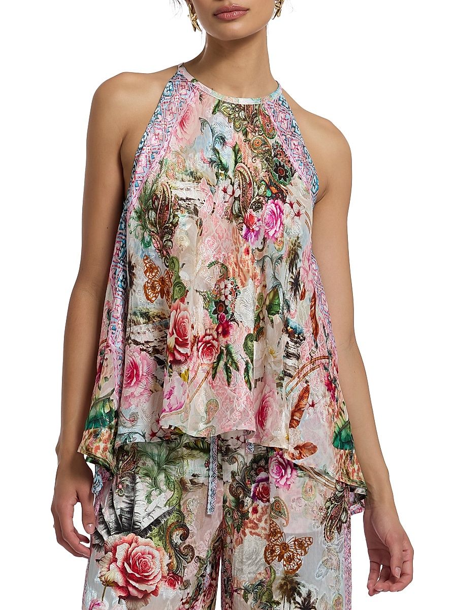 Women's Pippa Printed Silk Top - Size Large