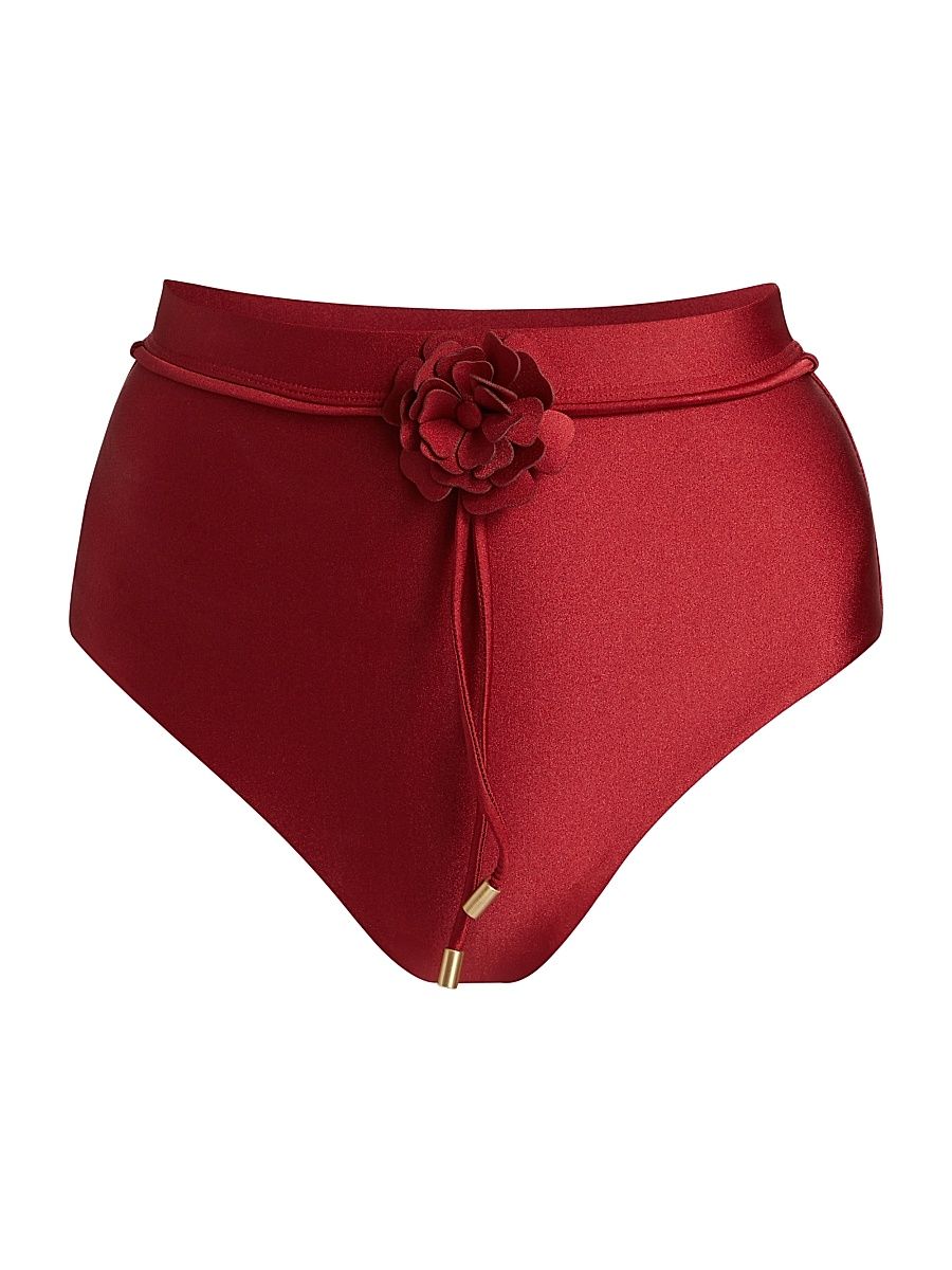 Women's Cascadian Flower High-Rise Bikini Bottom - Dark Red - Size 8