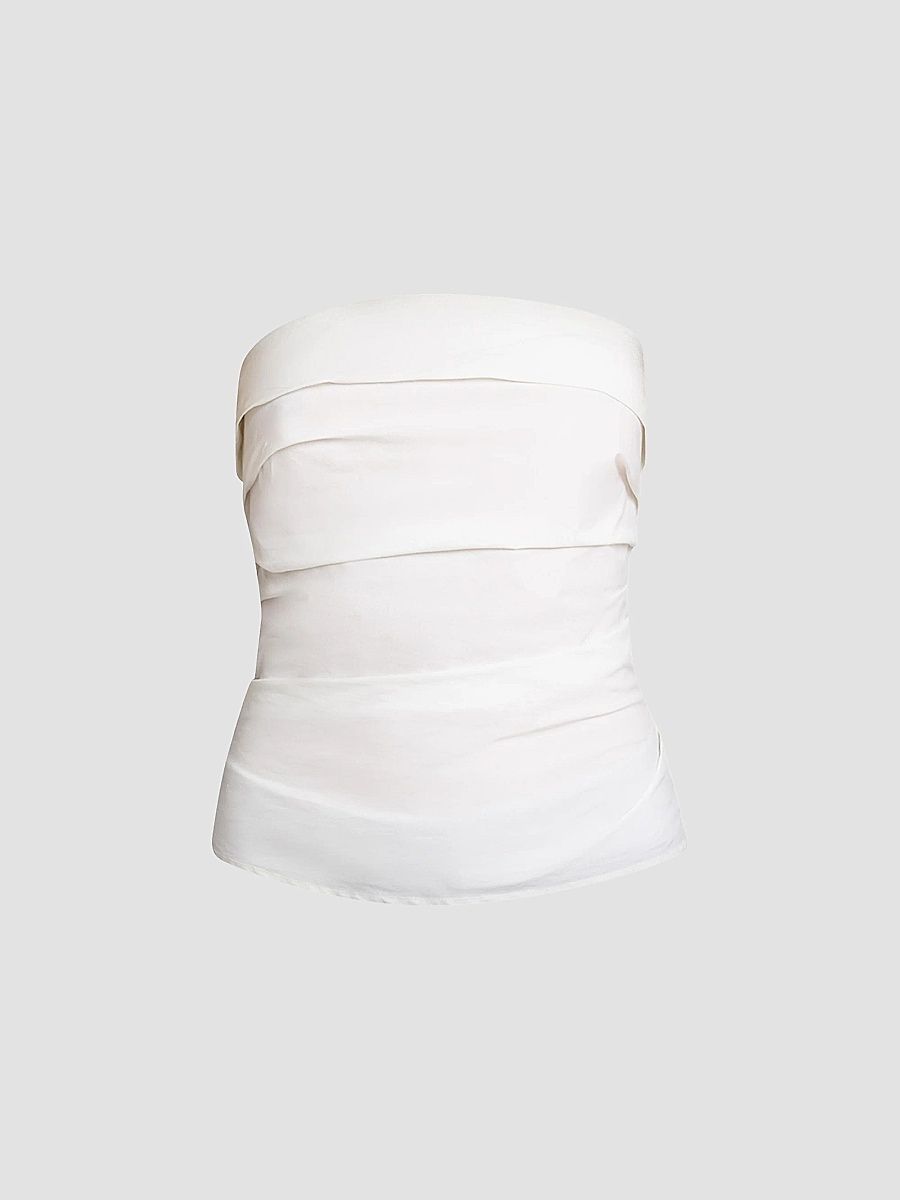 Proenza Schouler Women's Maisy Strapless Pleated Cotton Poplin Top - White - Size 12